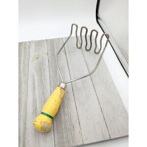 Vintage 9" Veggie Potato Masher Yellow Wood Handle